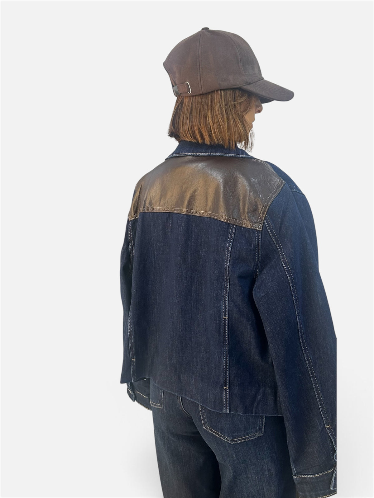 Giubbottino Jeans Fascia effetto pelle