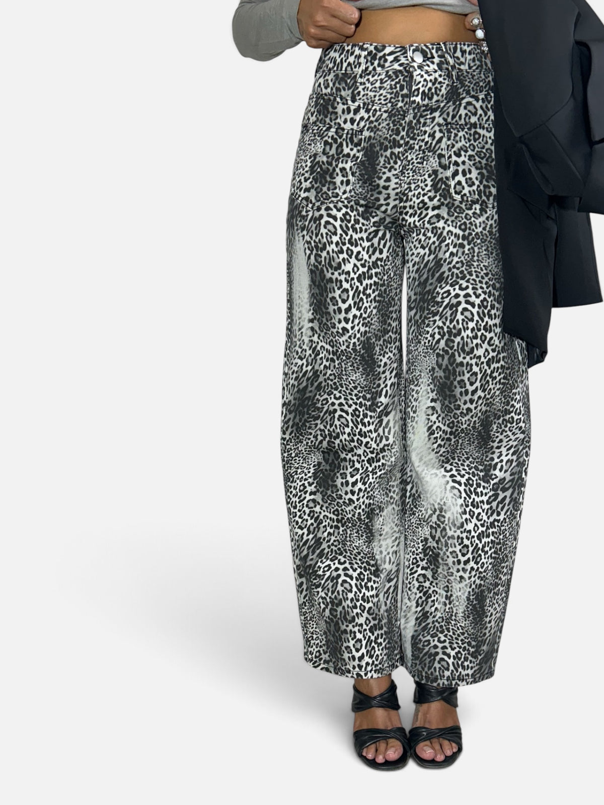 Pantalone effetto denim  animalier Grigio