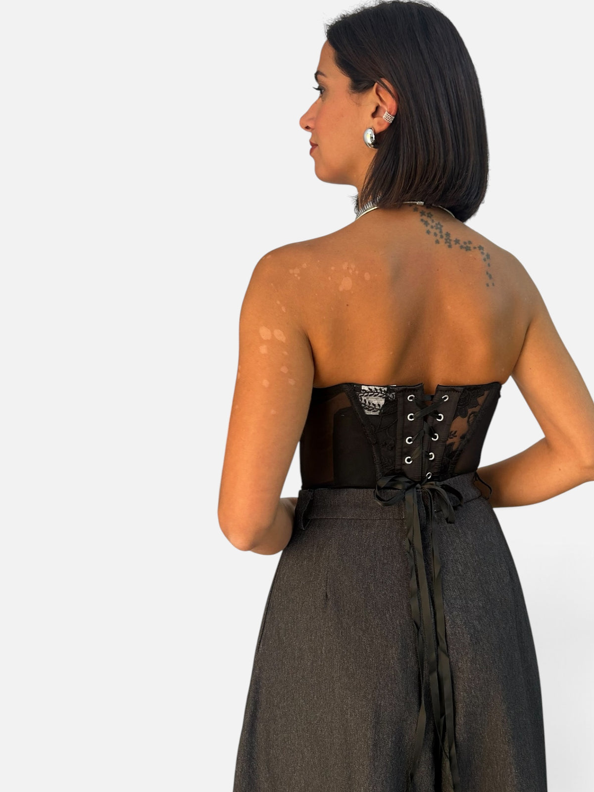 Bustier in pizzo e tulle Nero