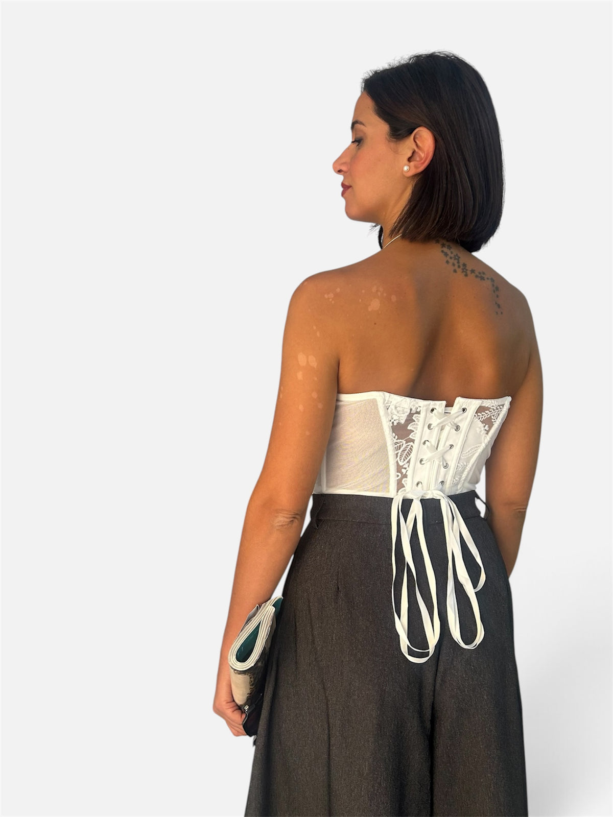 Bustier in pizzo e tulle Bianco