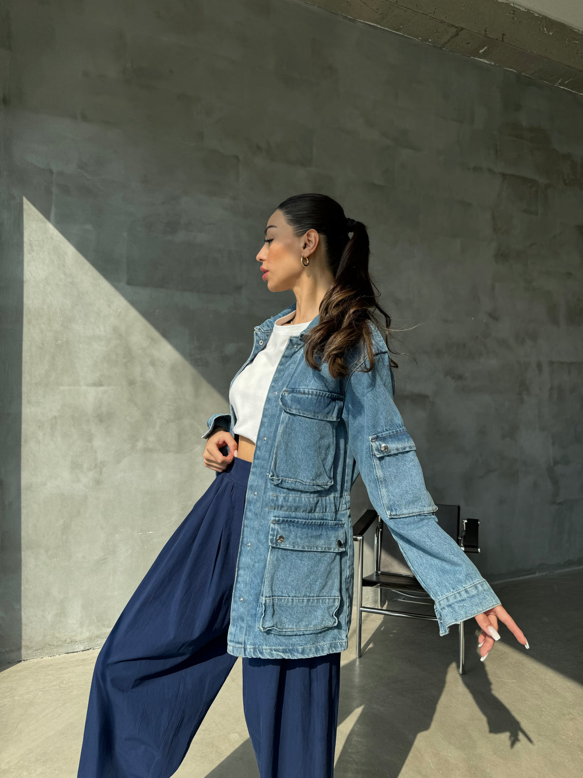 Giacca in denim Multitasche