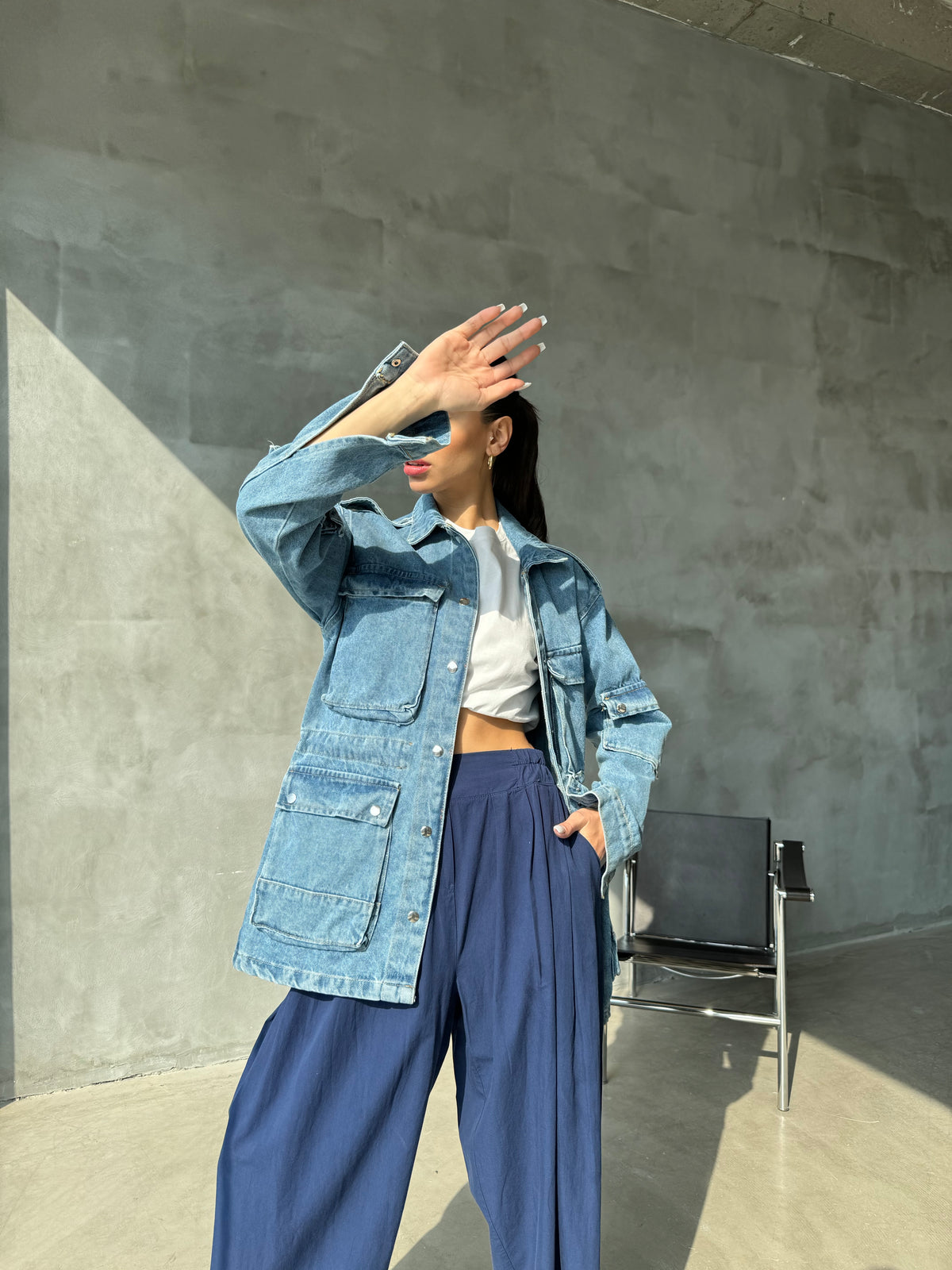 Giacca in denim Multitasche