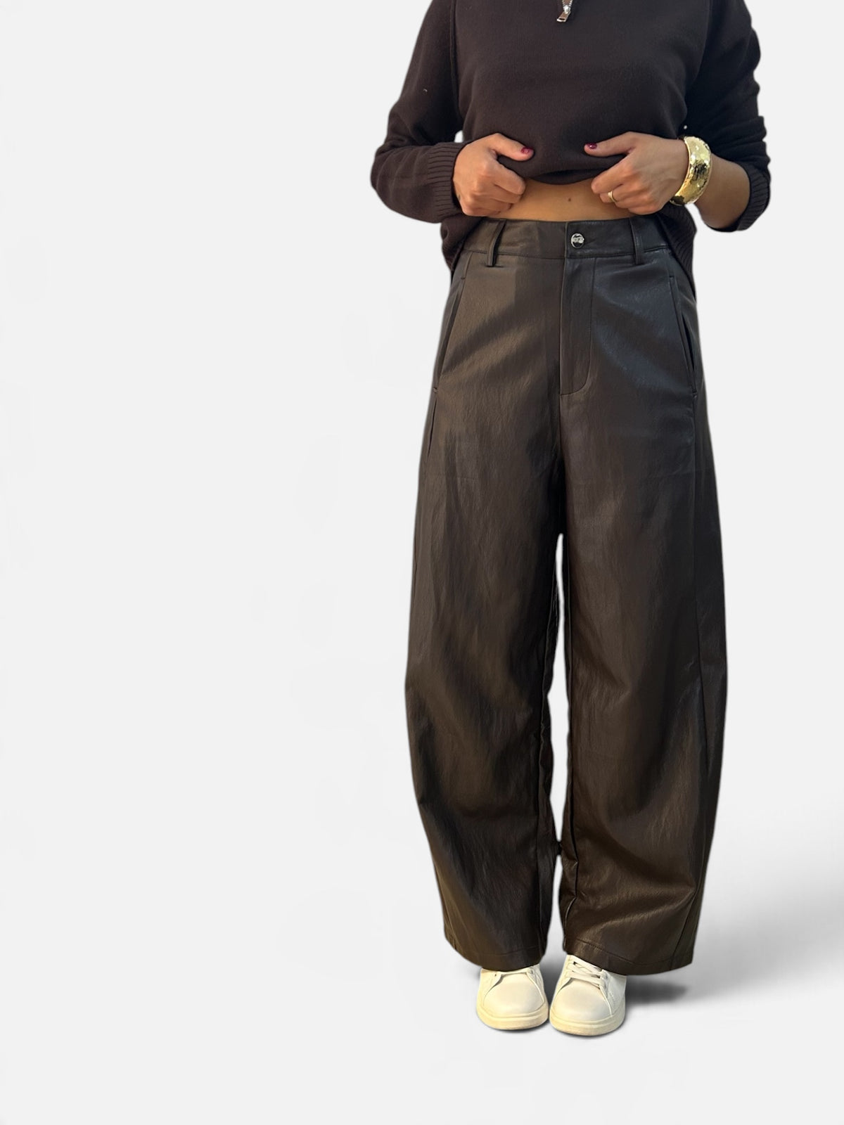 Pantalone effetto pelle Moka scuro