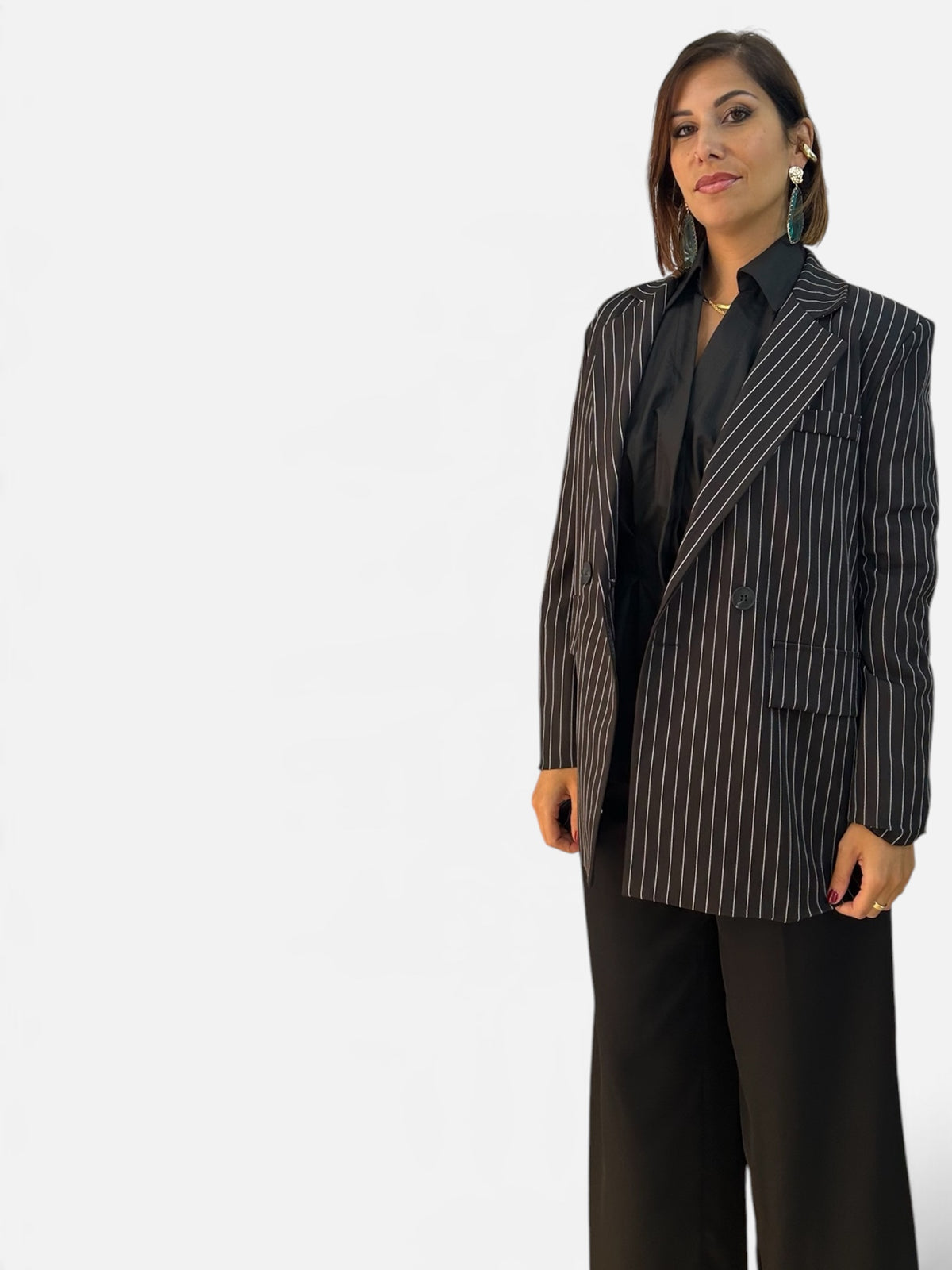 Blazer Over gessato Nero