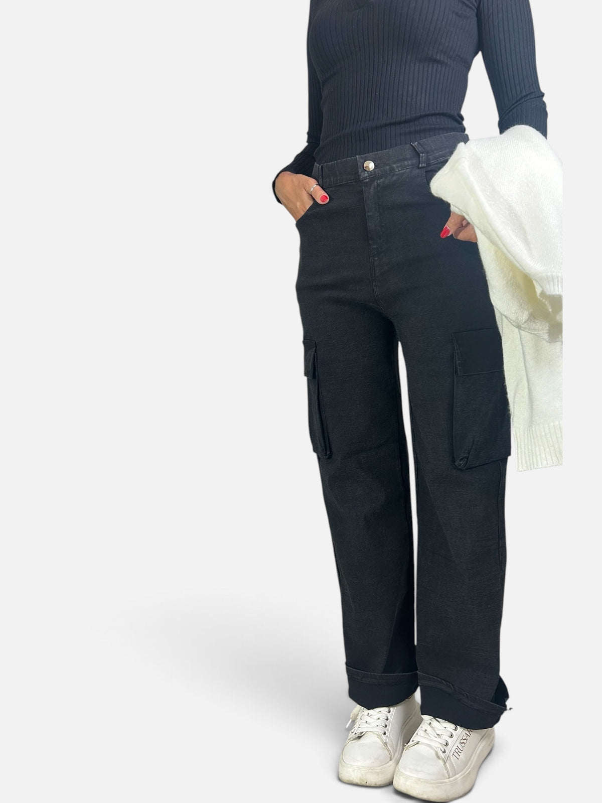 Pantalone effetto denim cargo