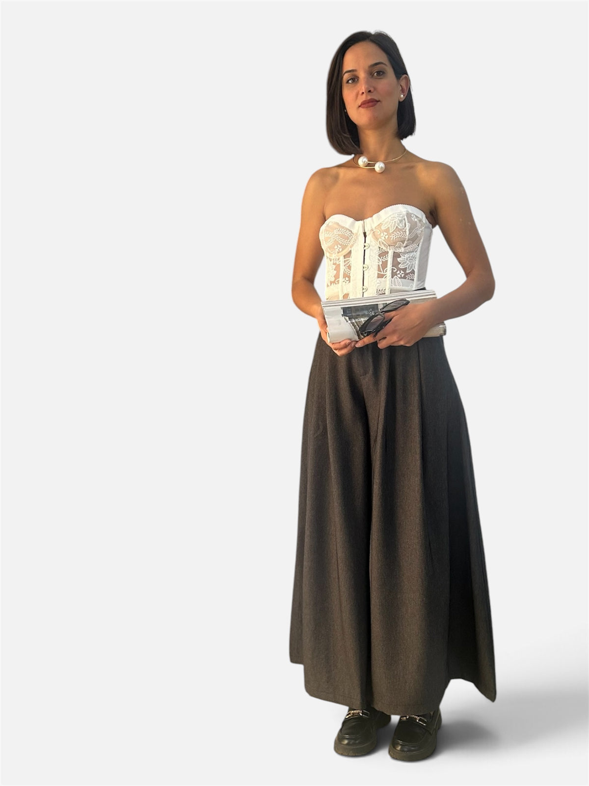 Bustier in pizzo e tulle Bianco