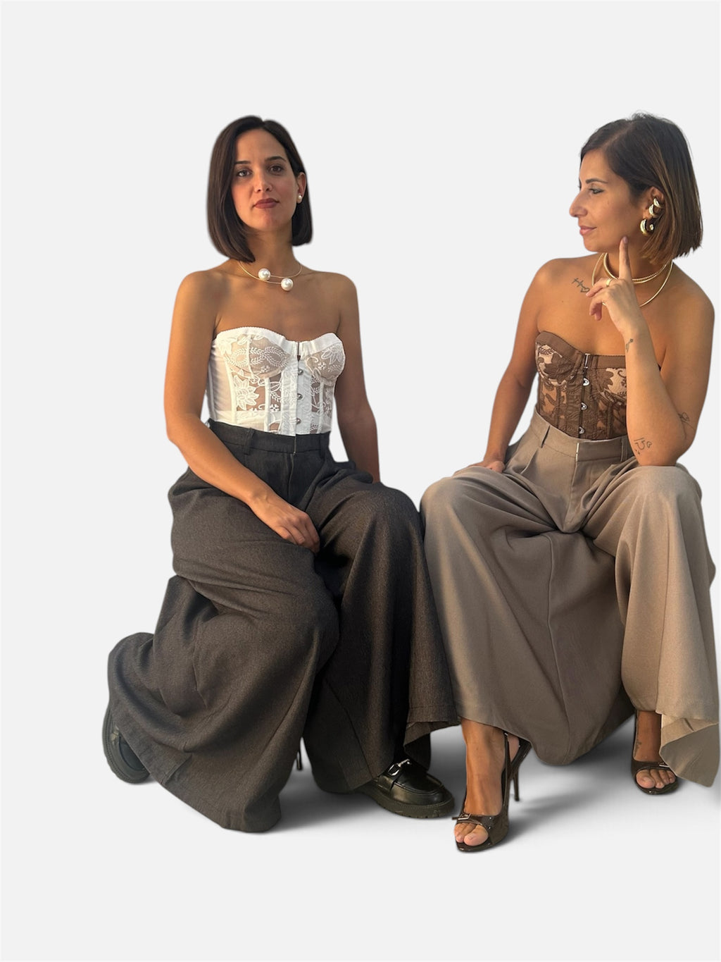 Bustier in pizzo e tulle Marrone