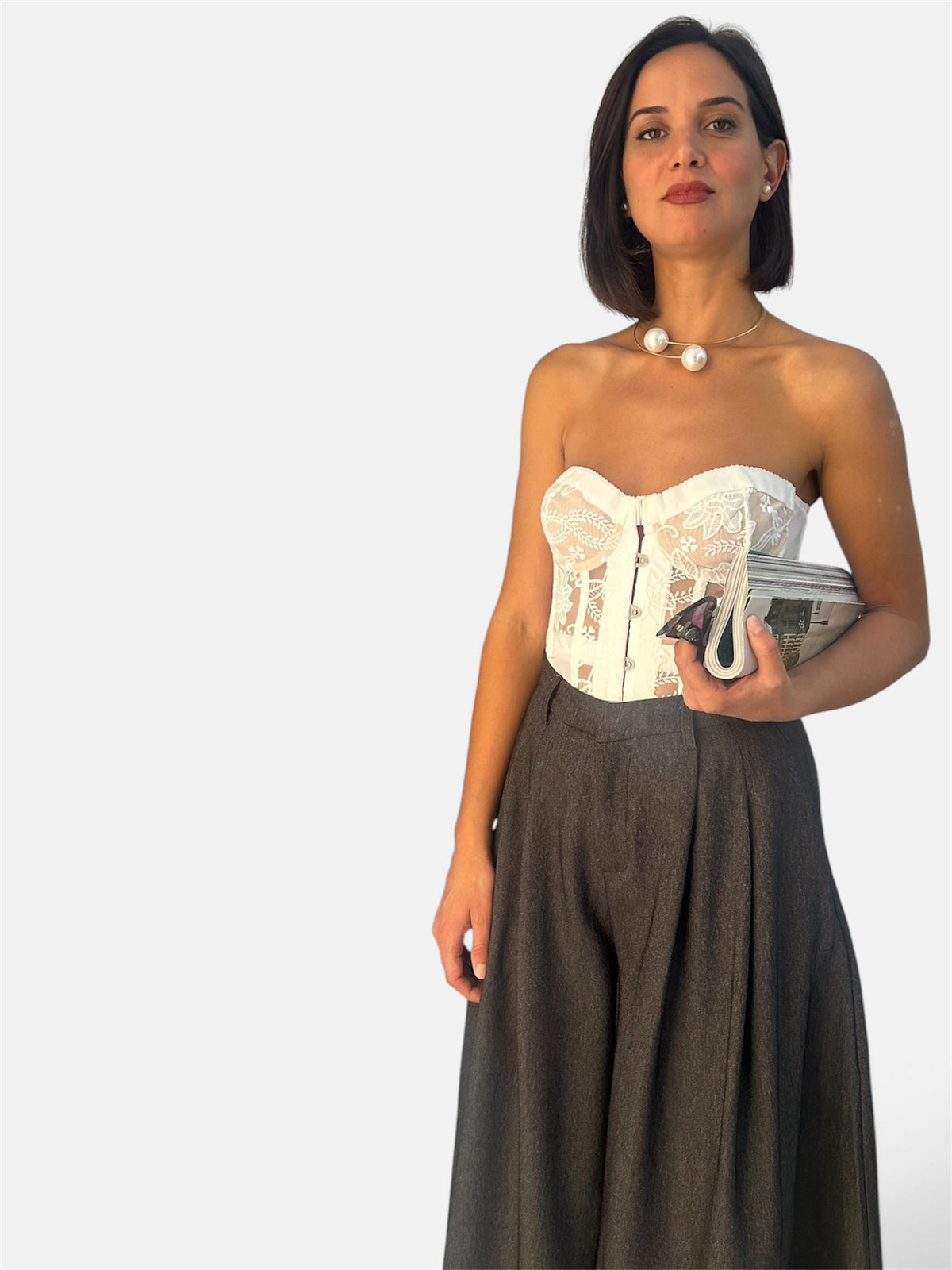 Bustier in pizzo e tulle Bianco