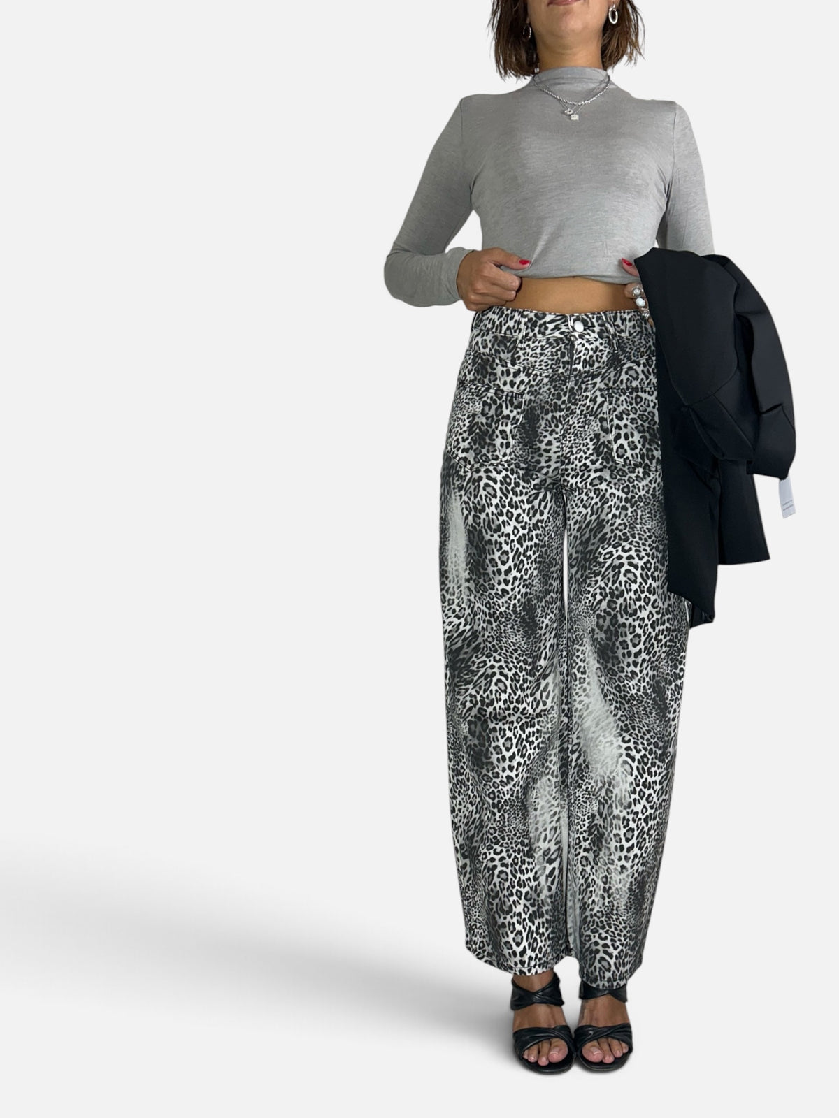 Pantalone effetto denim  animalier Grigio