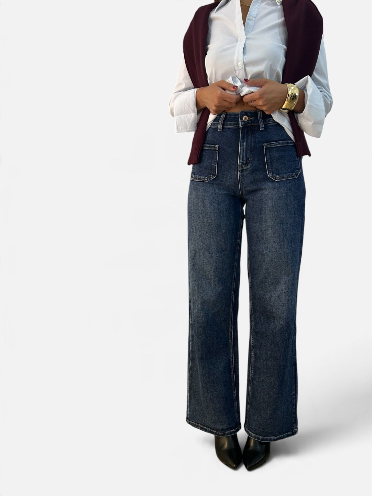 Jeans wide leg con tasche frontali