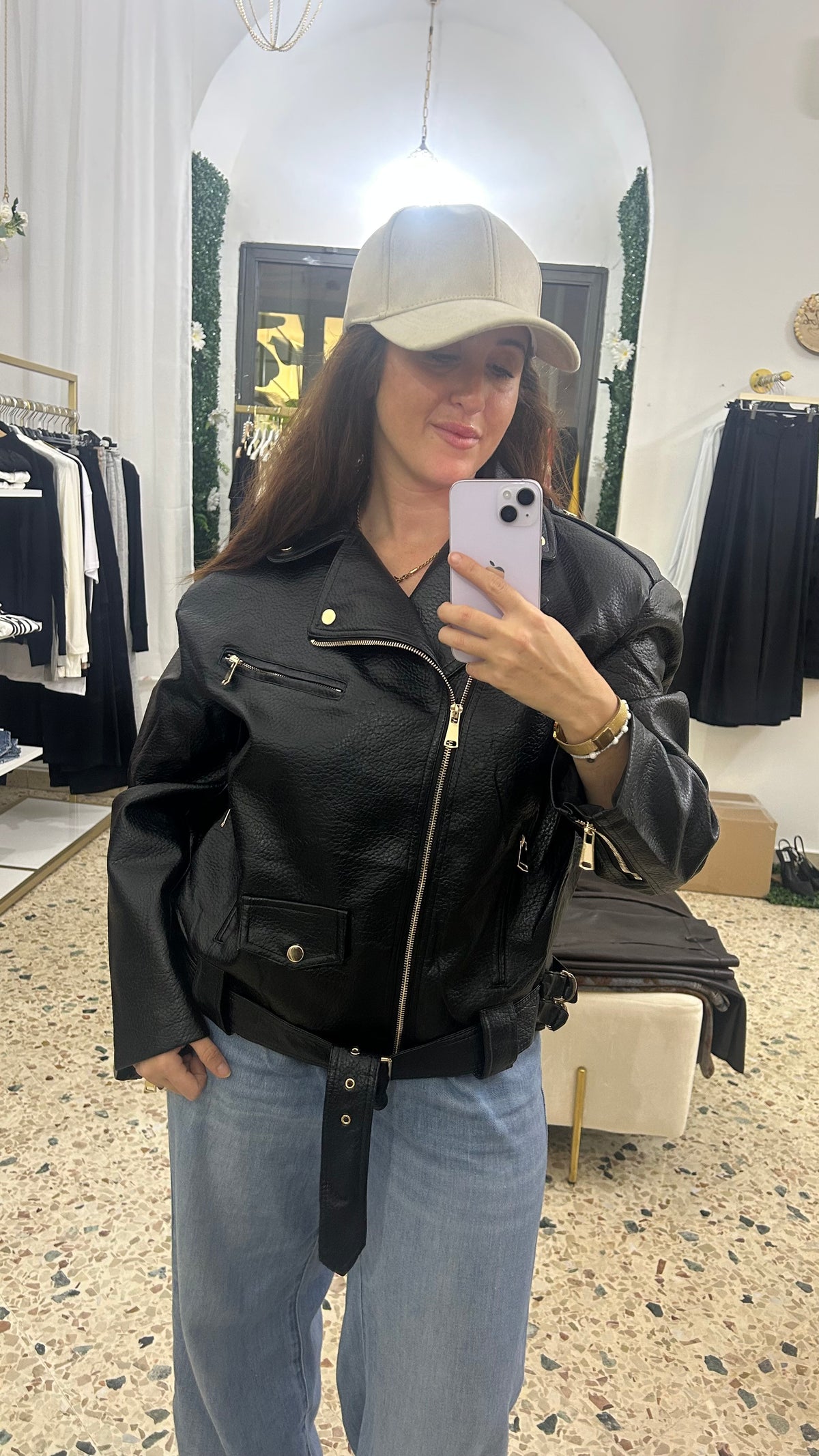Giubbotto  Biker in ecopelle Nero martellato