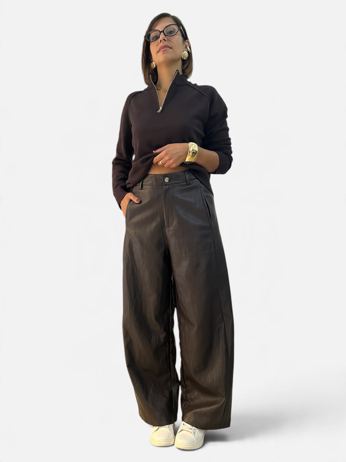 Pantalone effetto pelle Moka scuro