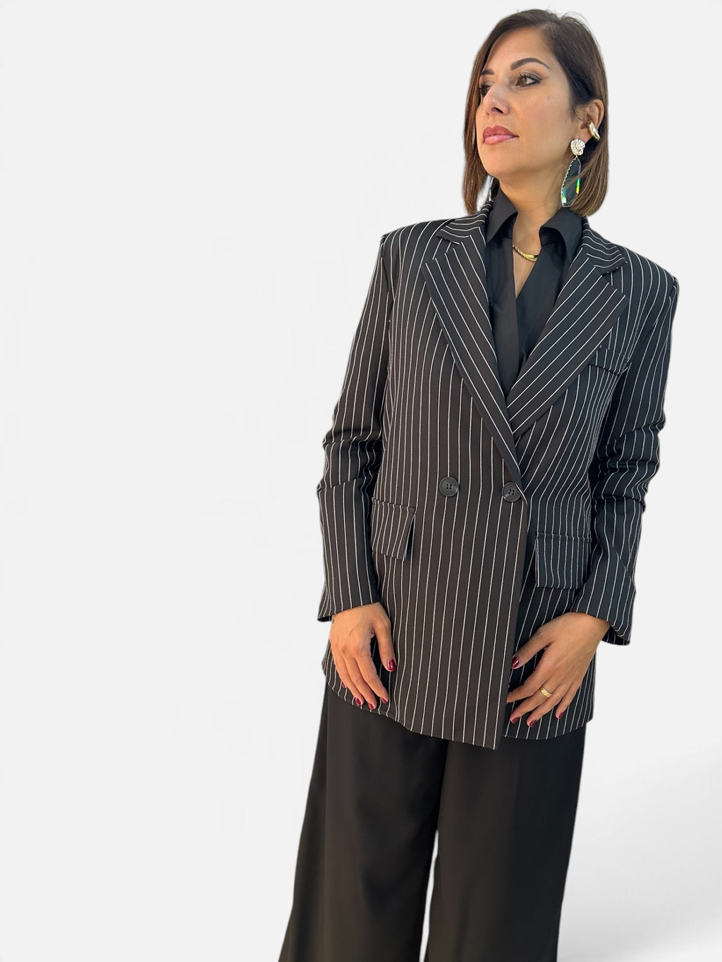 Blazer Over gessato Nero