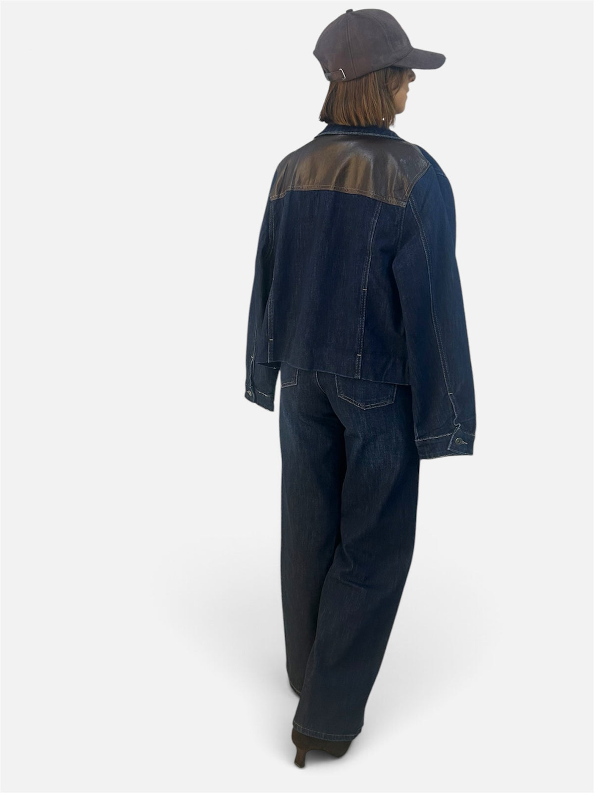 Jeans wide leg fascia effetto pelle