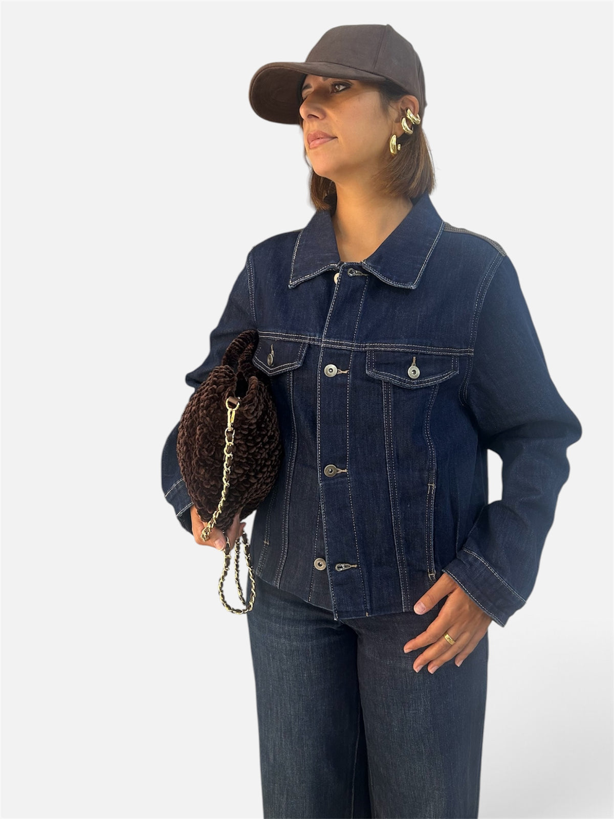 Giubbottino Jeans Fascia effetto pelle