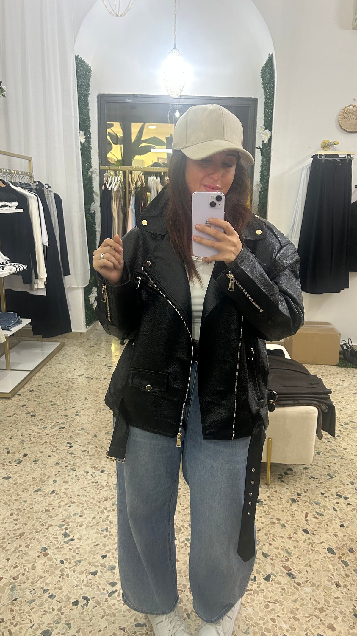 Giubbotto  Biker in ecopelle Nero martellato