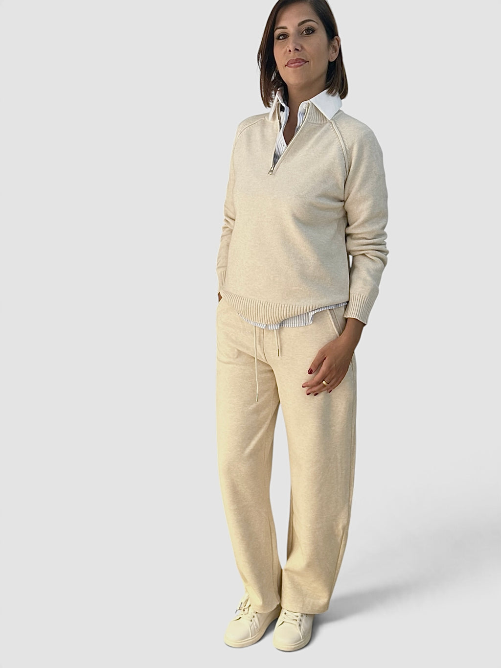 Maglia zip Panna