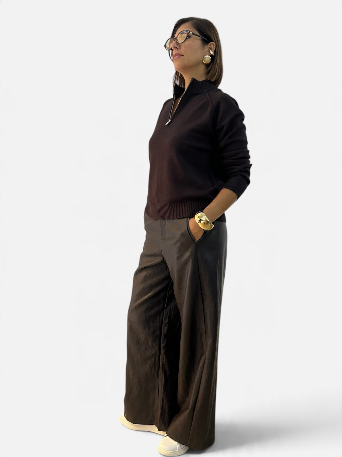 Pantalone effetto pelle Moka scuro