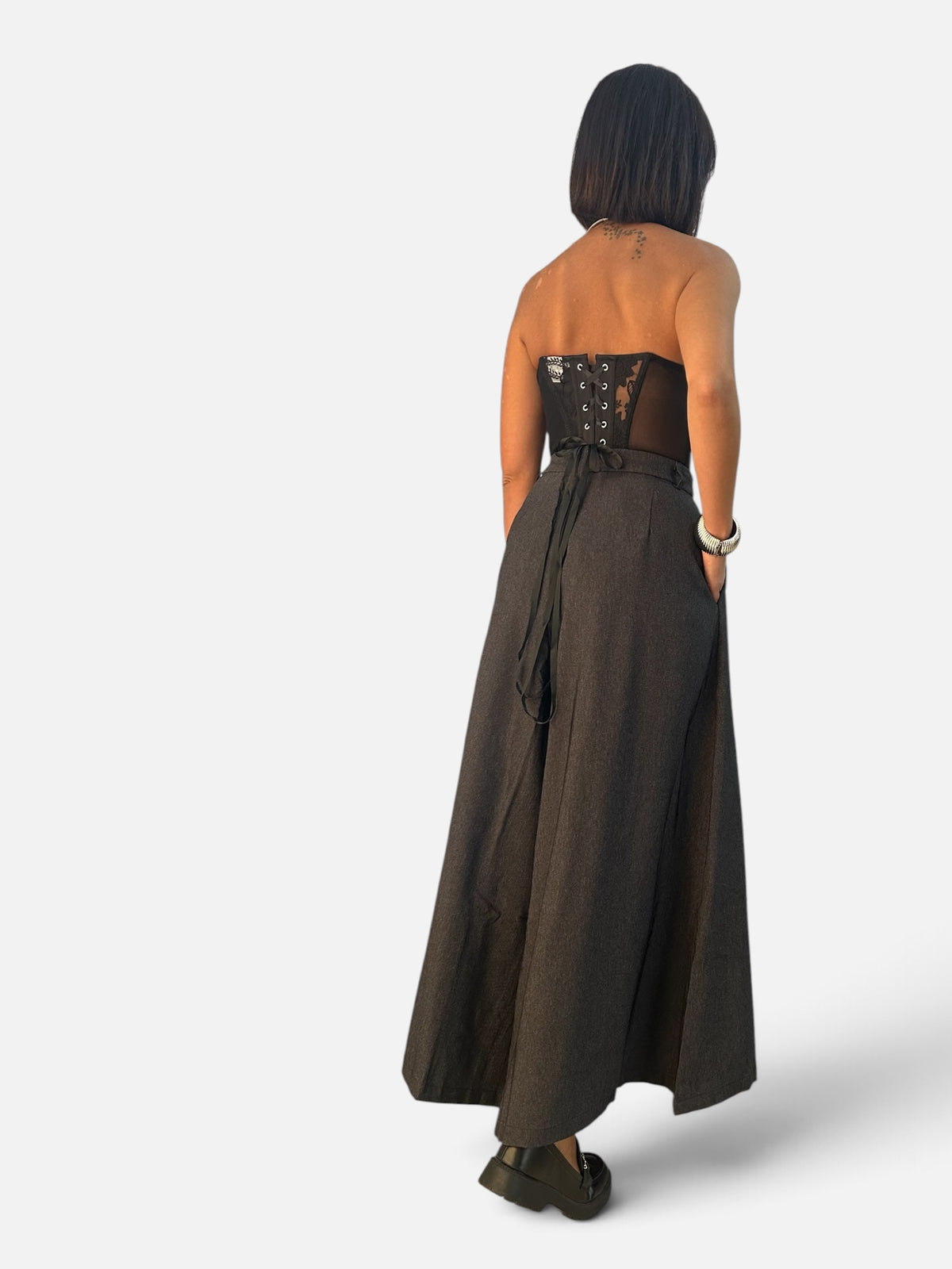 Bustier in pizzo e tulle Nero