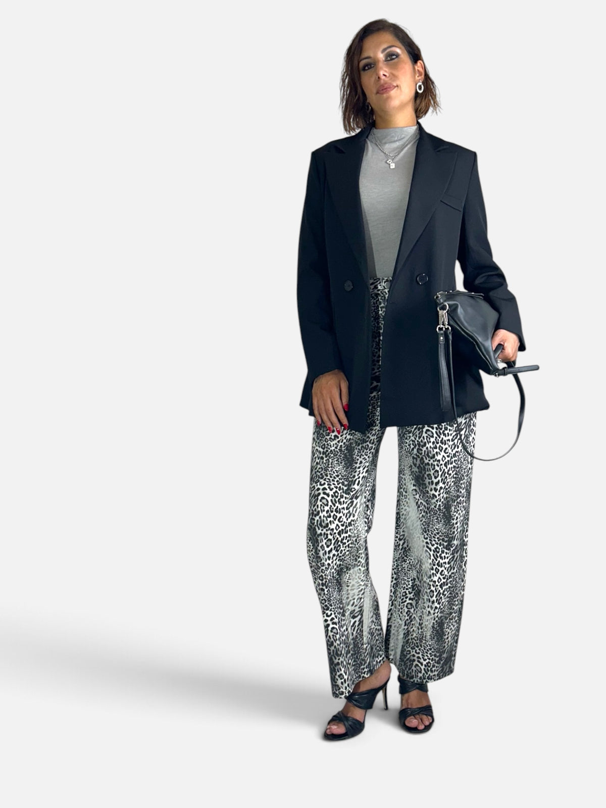 Pantalone effetto denim  animalier Grigio