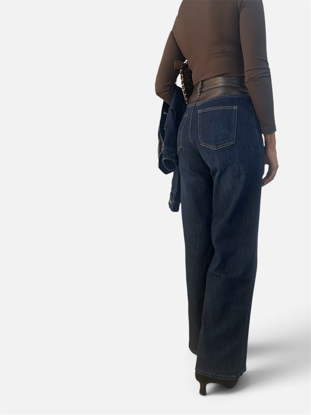 Jeans wide leg fascia effetto pelle