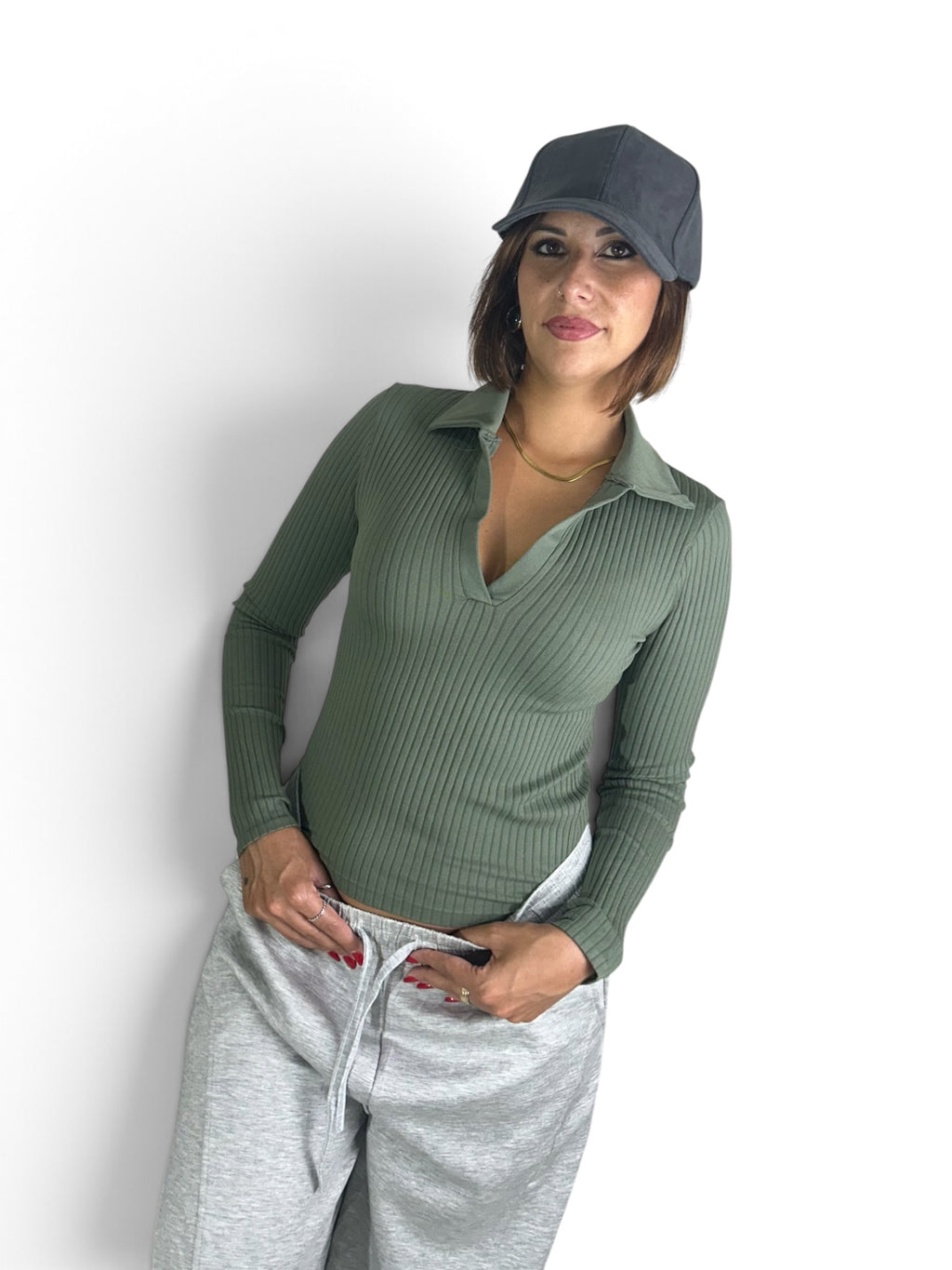 Maglia in costina Verde Militare