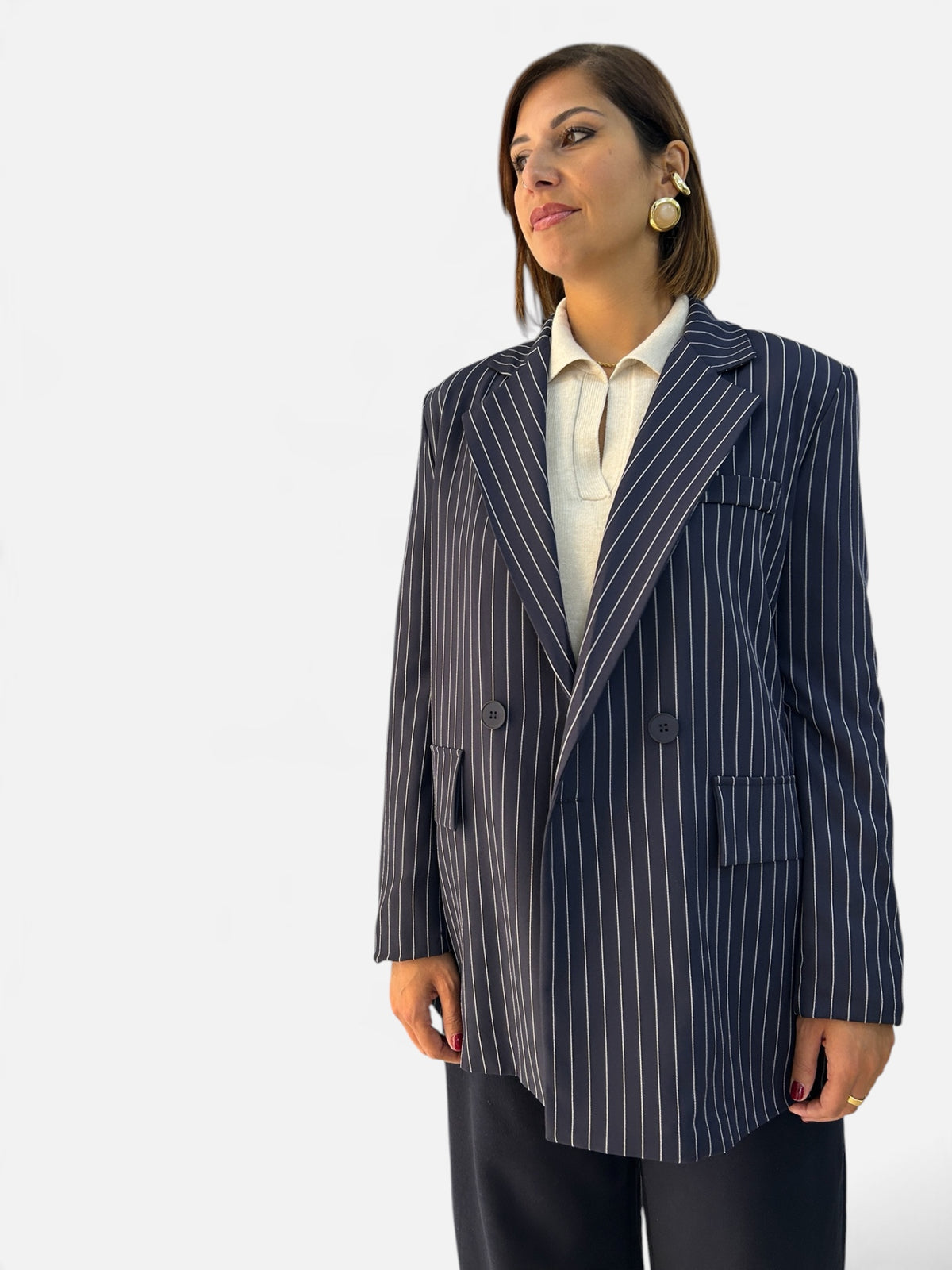 Blazer Over gessato Blu navy