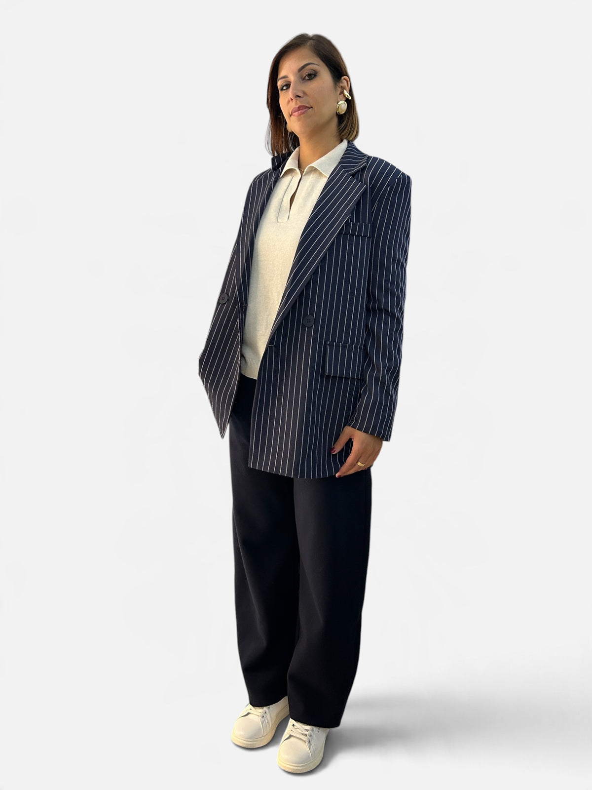 Blazer Over gessato Blu navy