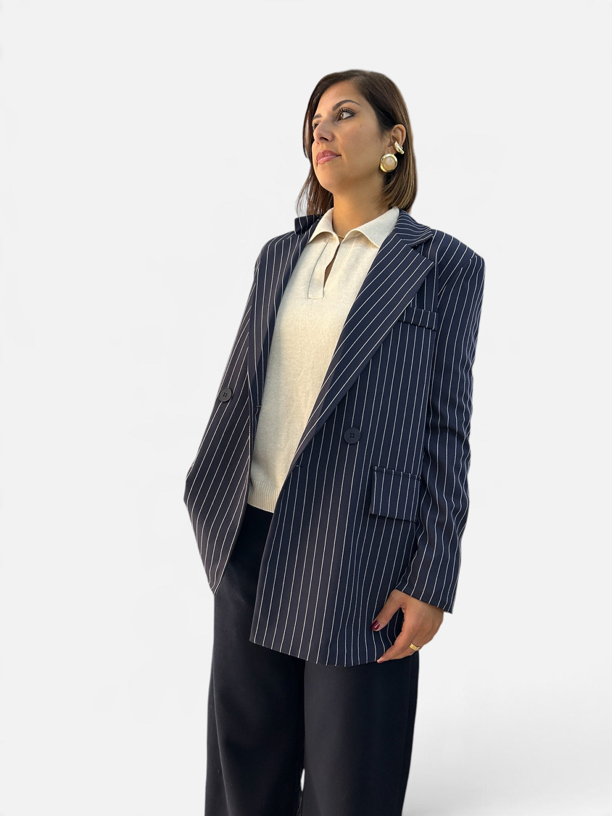 Blazer Over gessato Blu navy