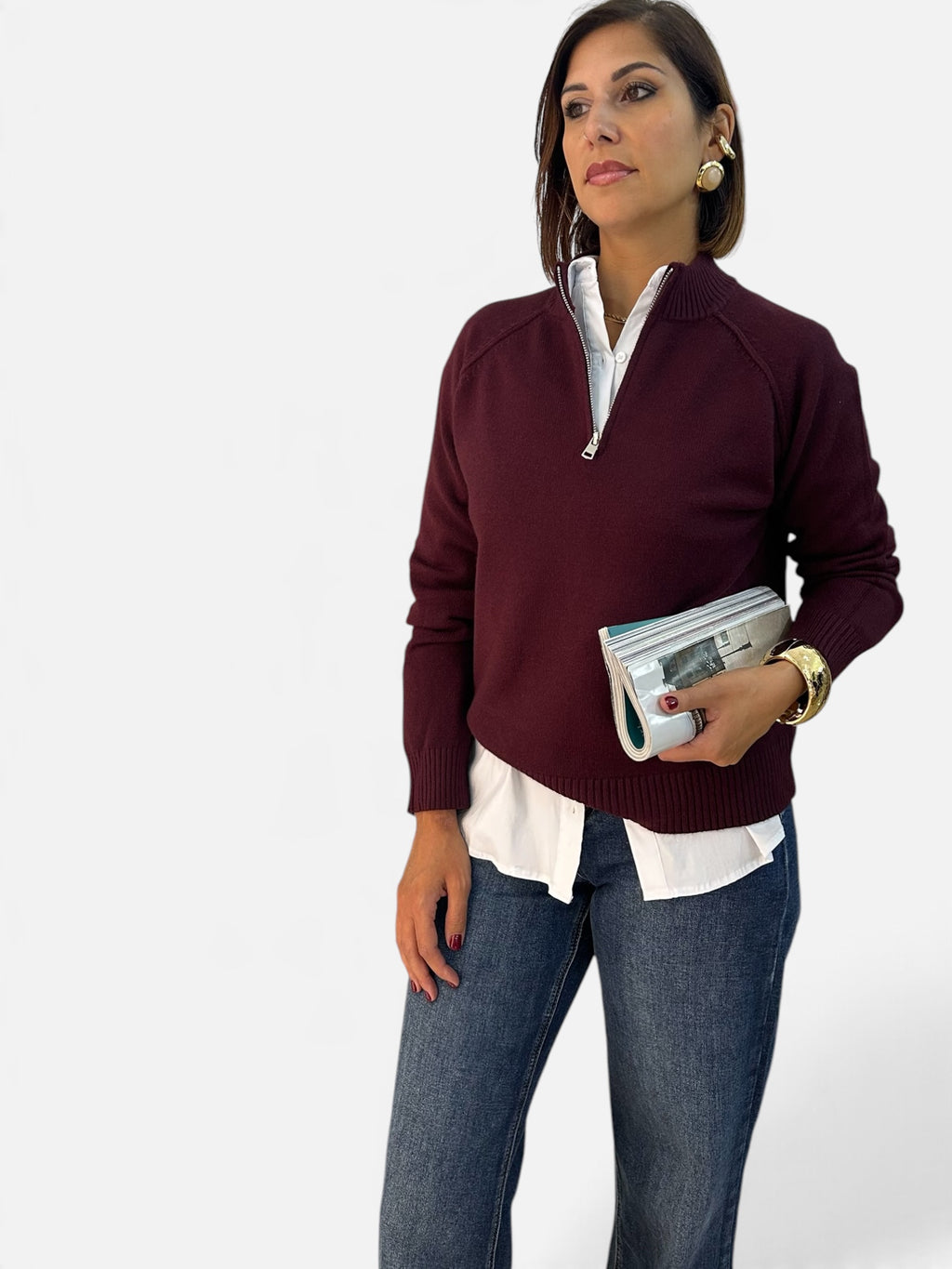 Maglia zip Borgogna