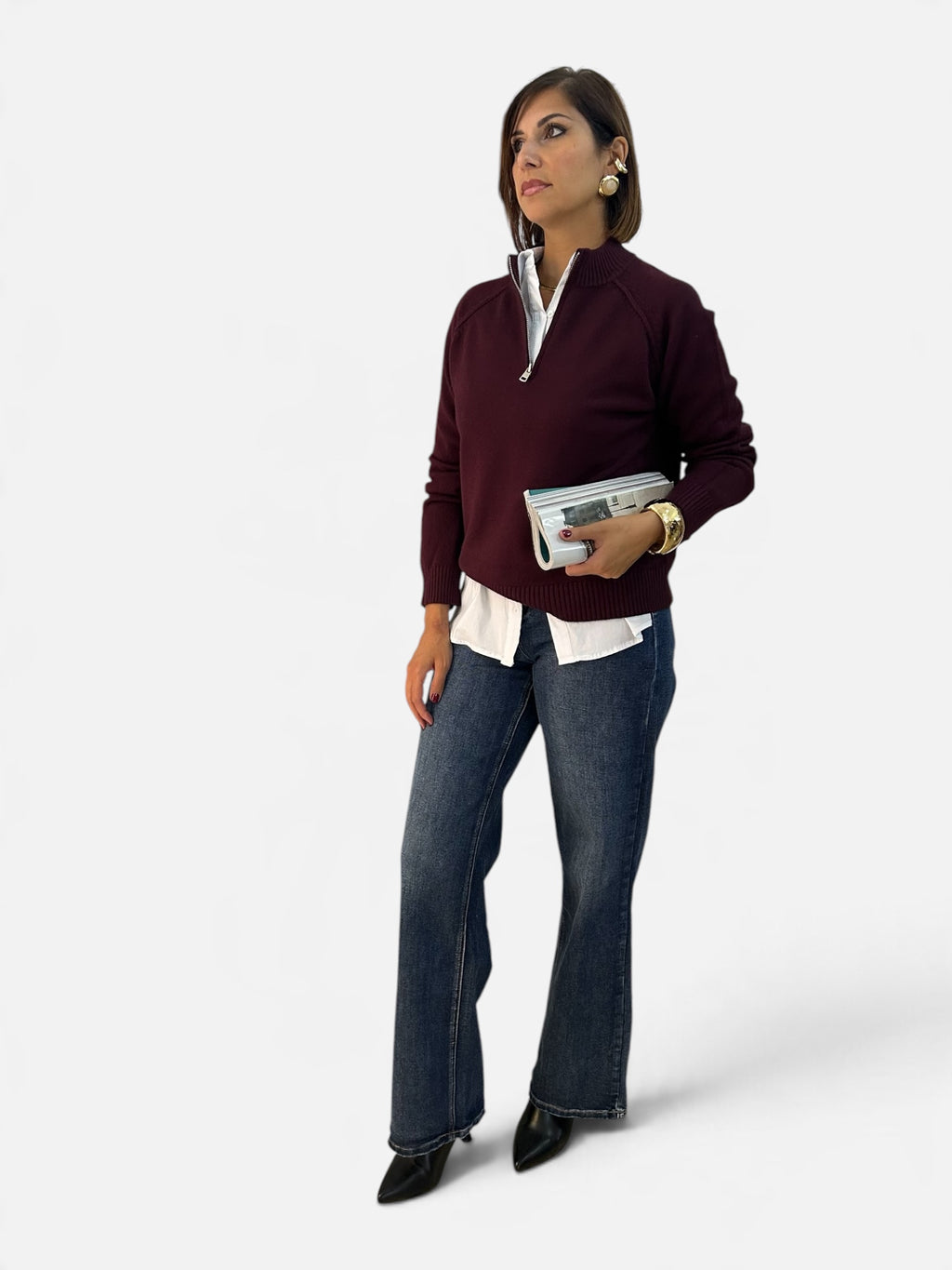 Maglia zip Borgogna