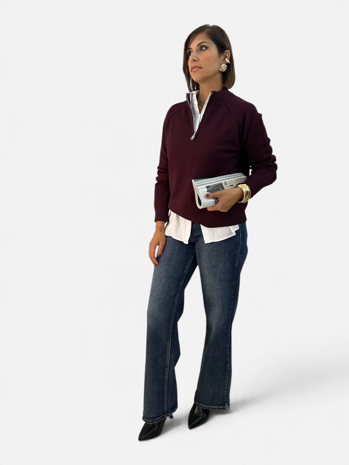 Maglia zip Borgogna