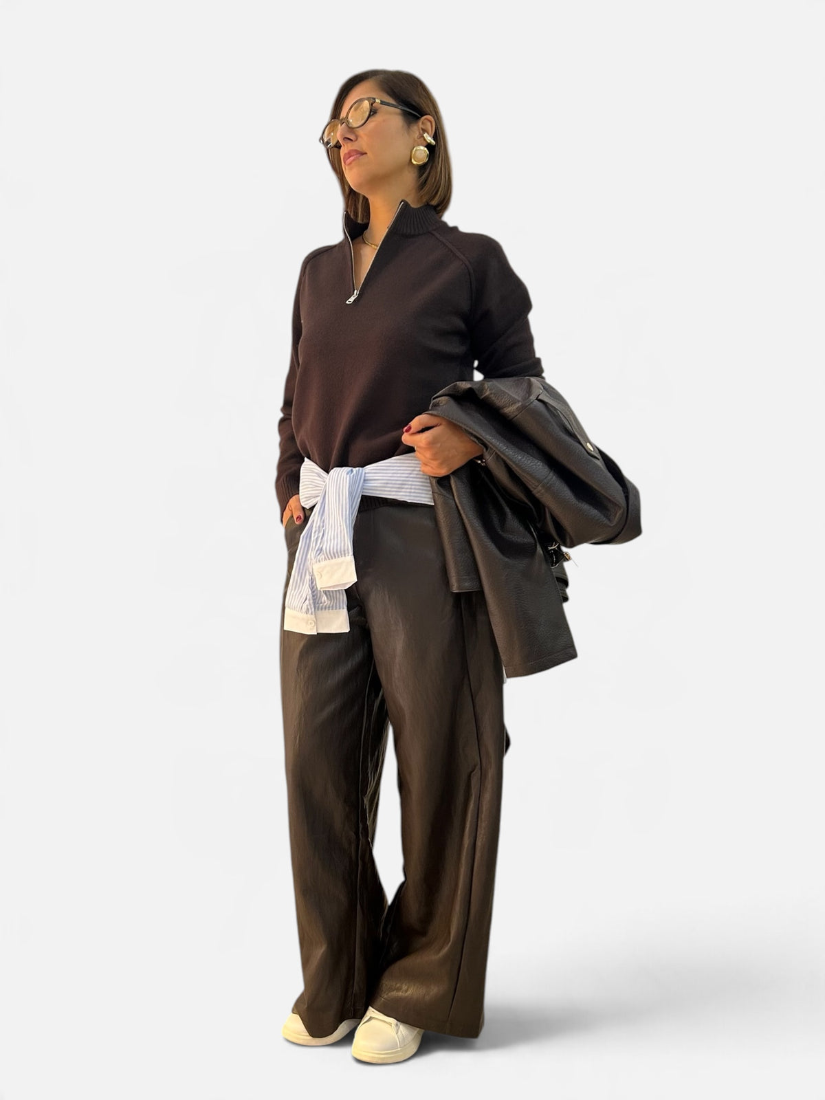 Pantalone effetto pelle Moka scuro