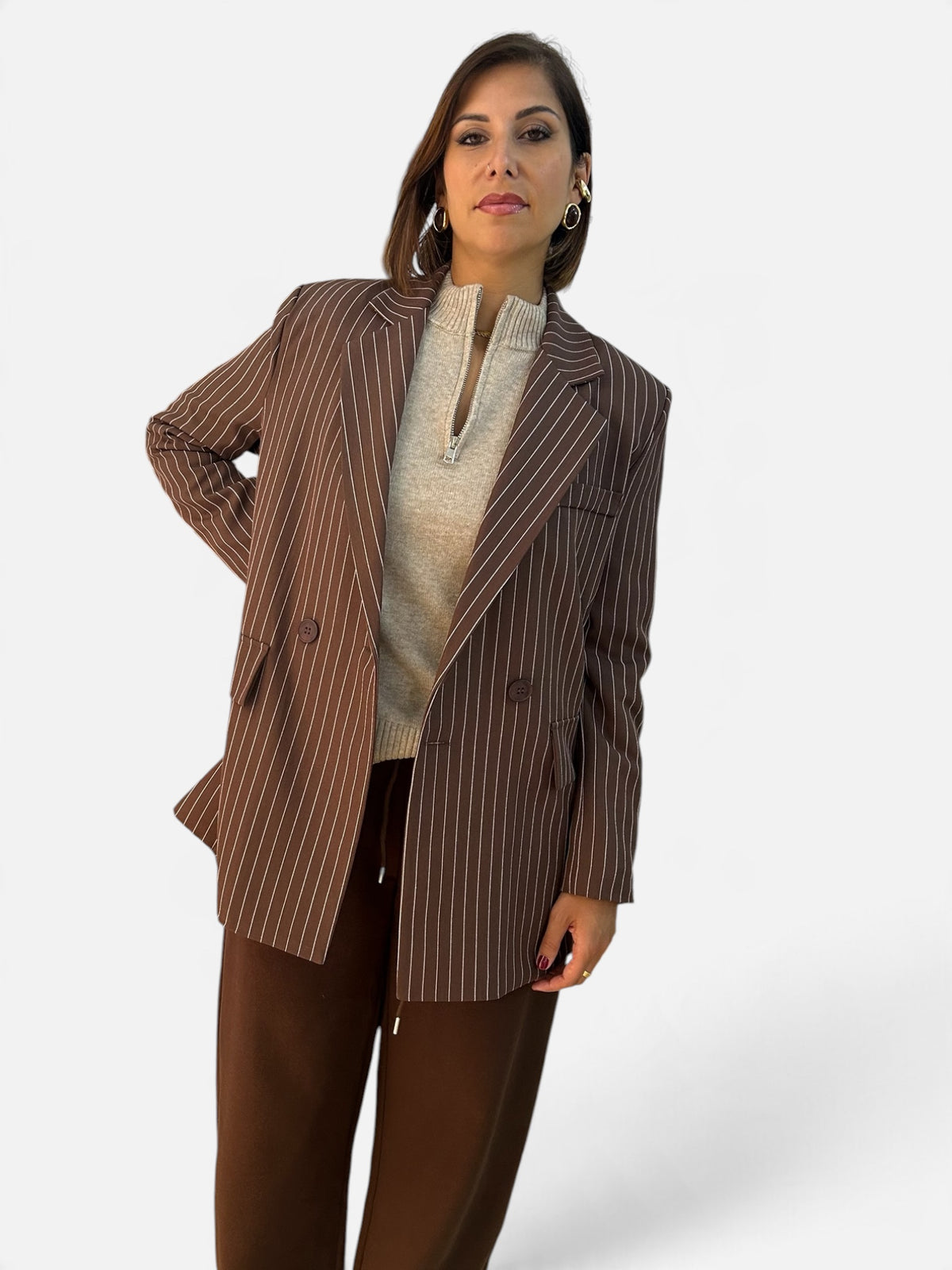 Blazer Over gessato Marrone