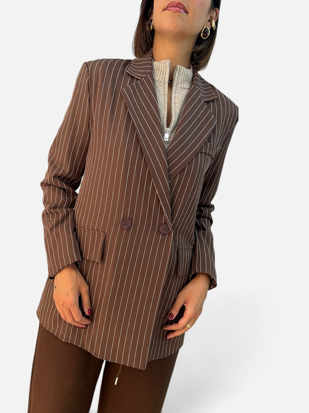 Blazer Over gessato Marrone