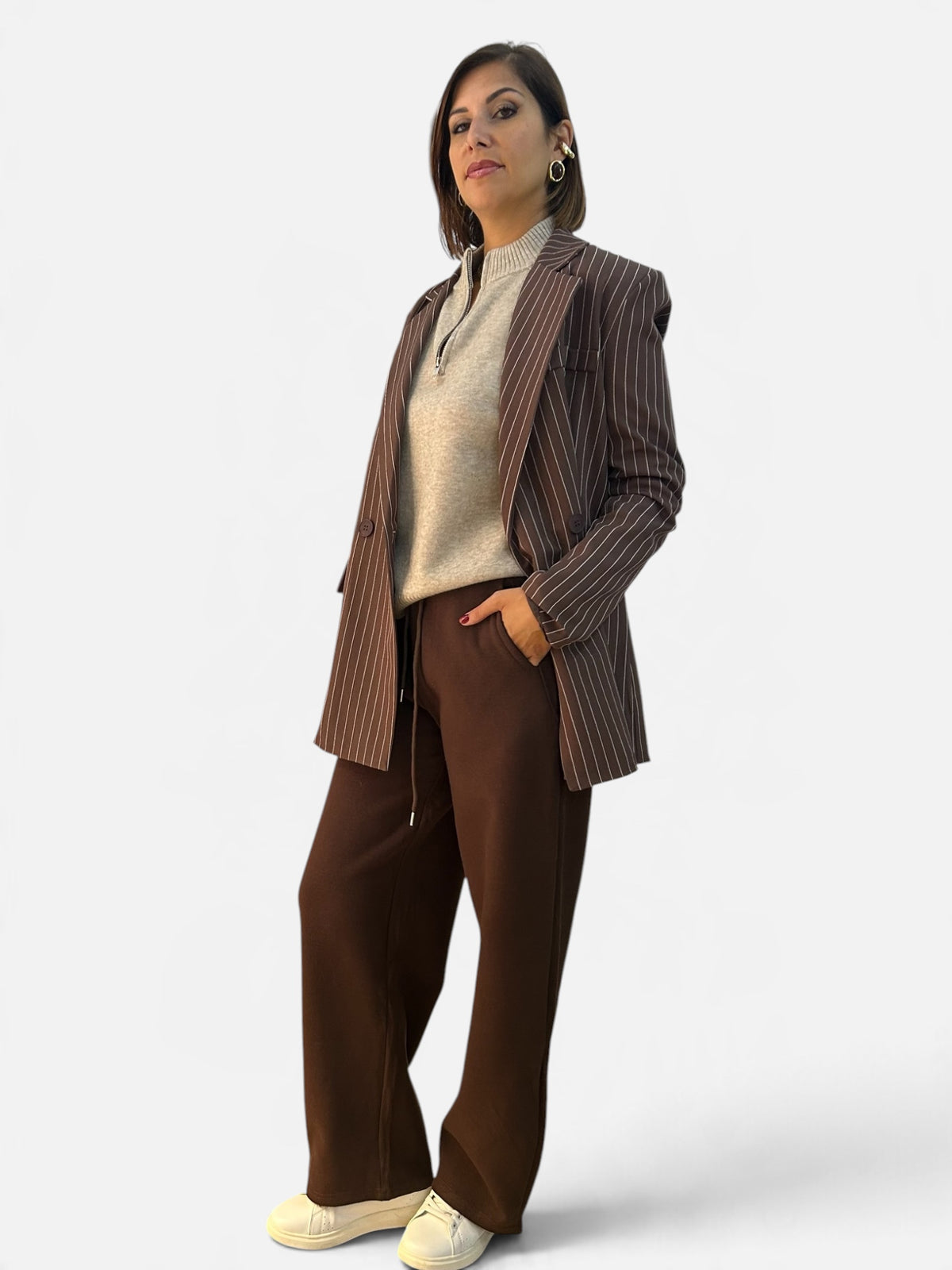 Blazer Over gessato Marrone