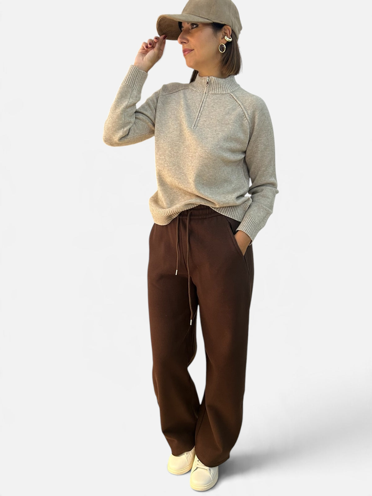 Maglia zip Beige