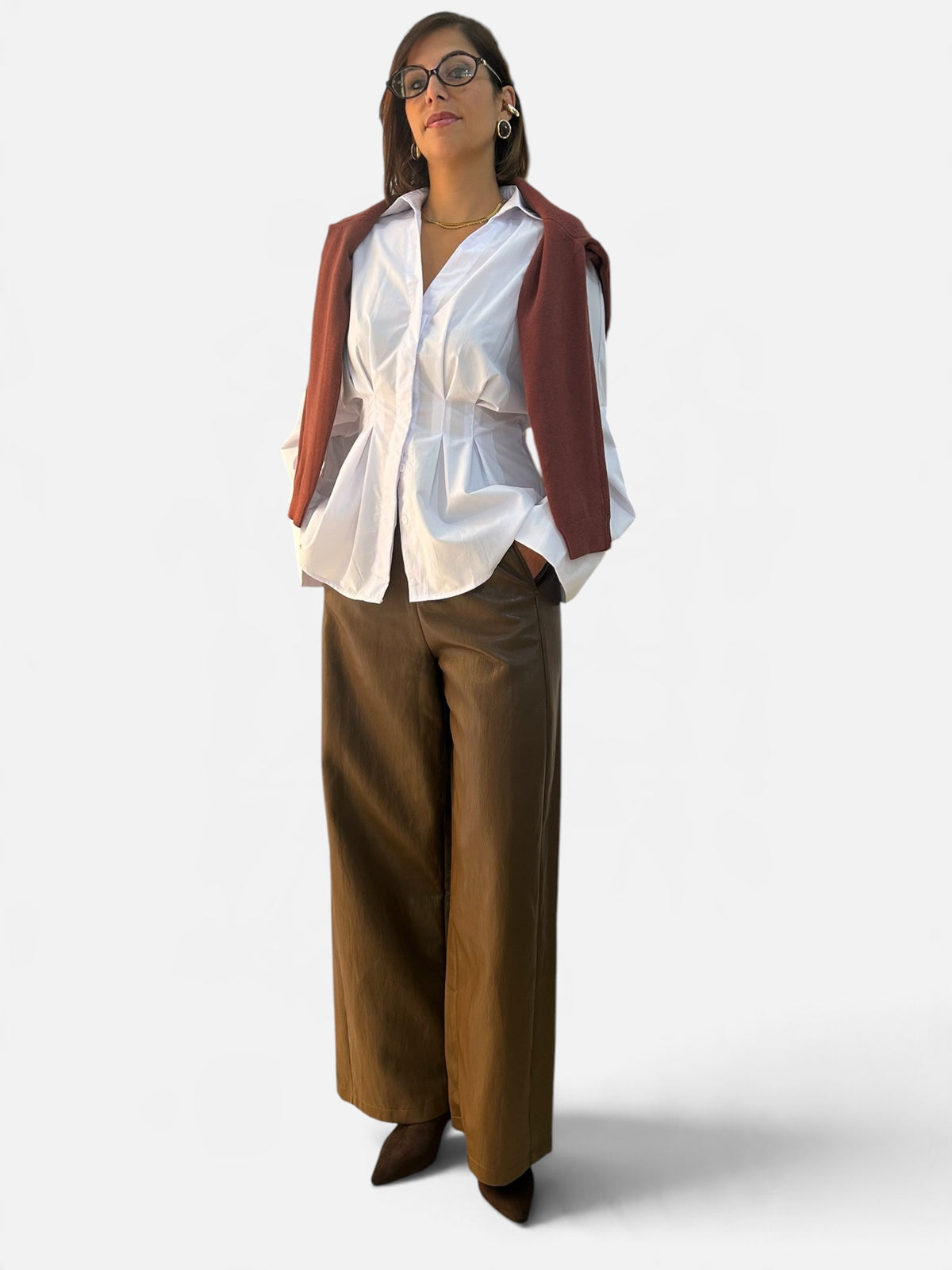 Pantalone effetto pelle Caramel scuro