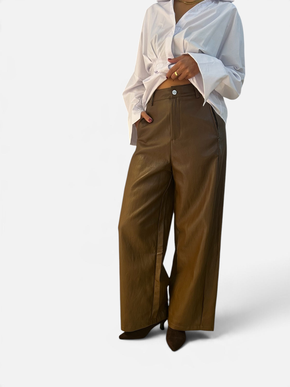 Pantalone effetto pelle Caramel scuro
