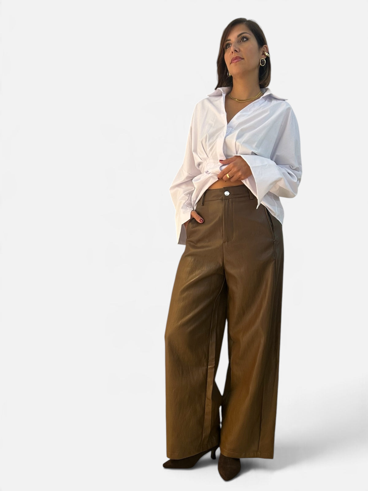 Pantalone effetto pelle Caramel scuro