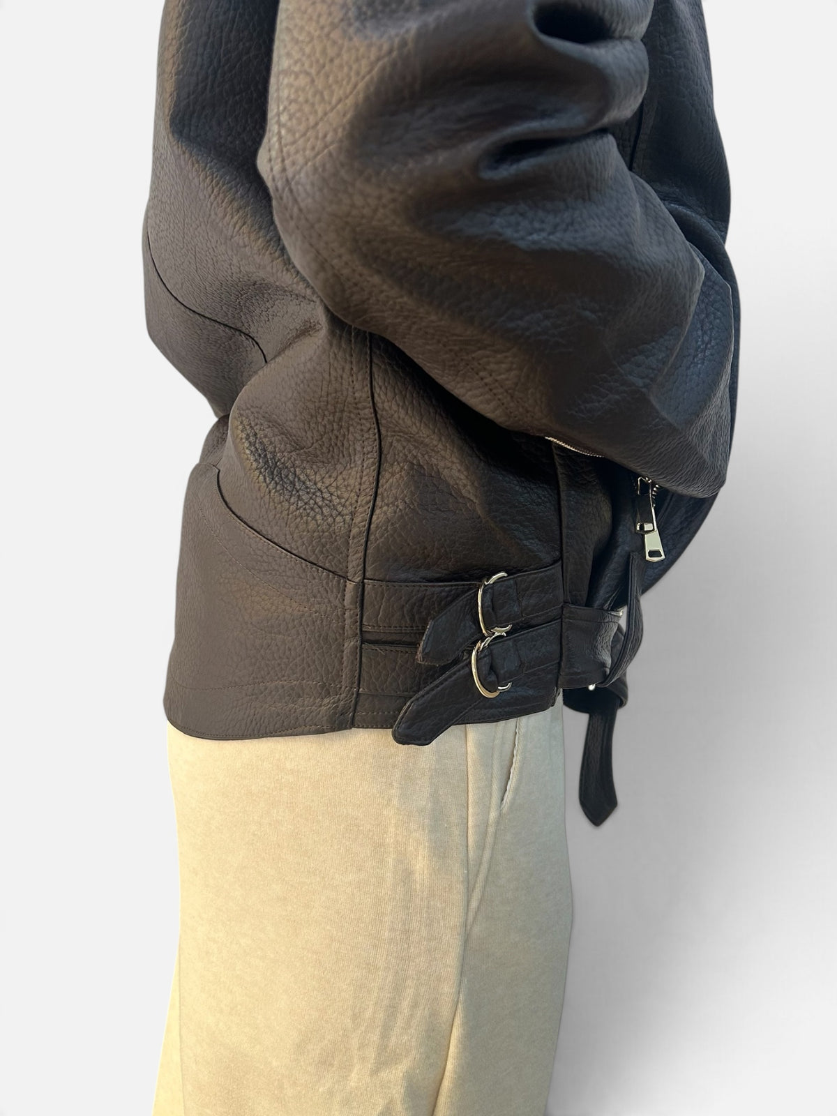 Giubbotto Biker in ecopelle  Moka martellato