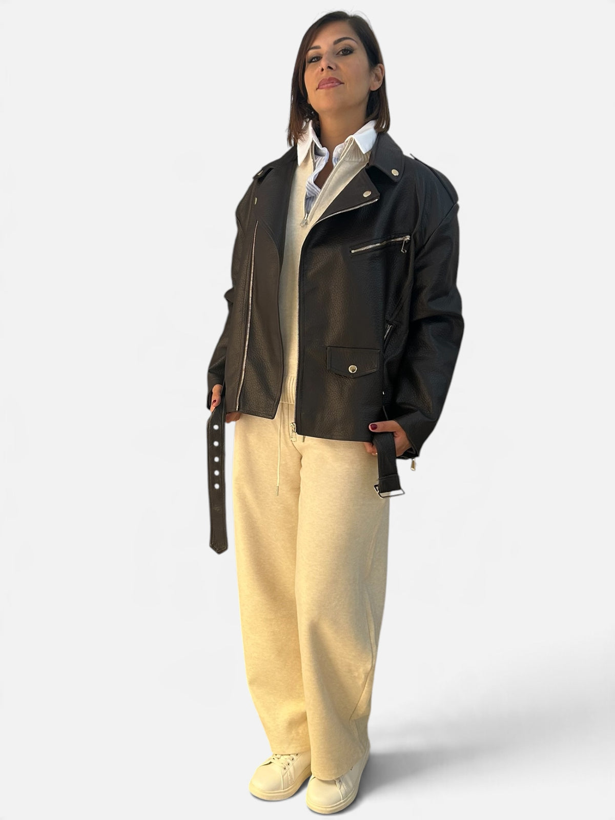 Giubbotto Biker in ecopelle  Moka martellato