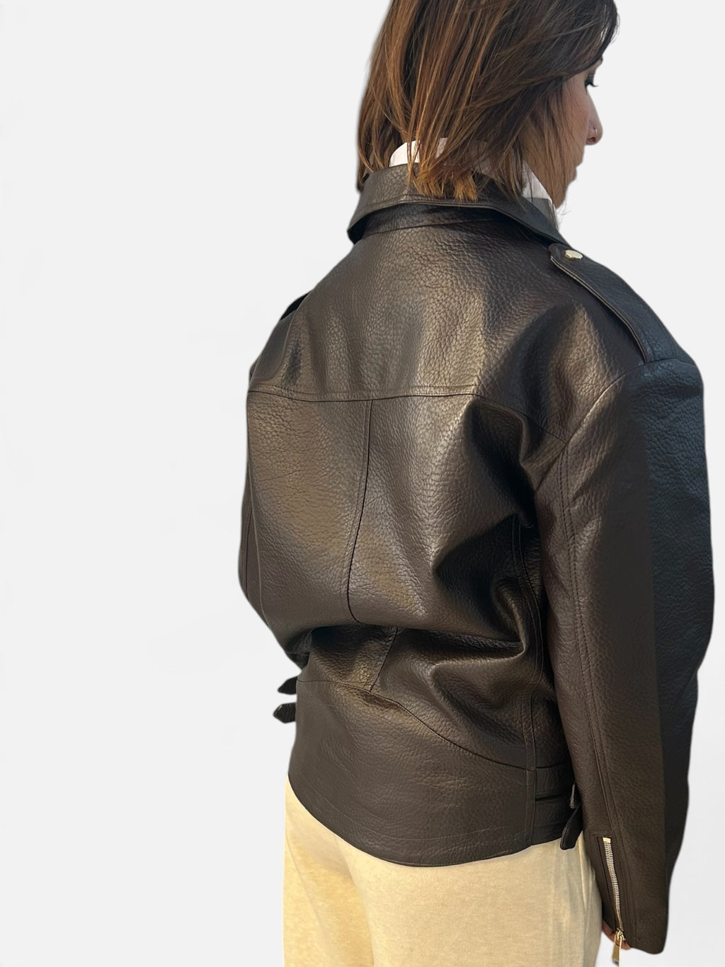 Giubbotto Biker in ecopelle  Moka martellato