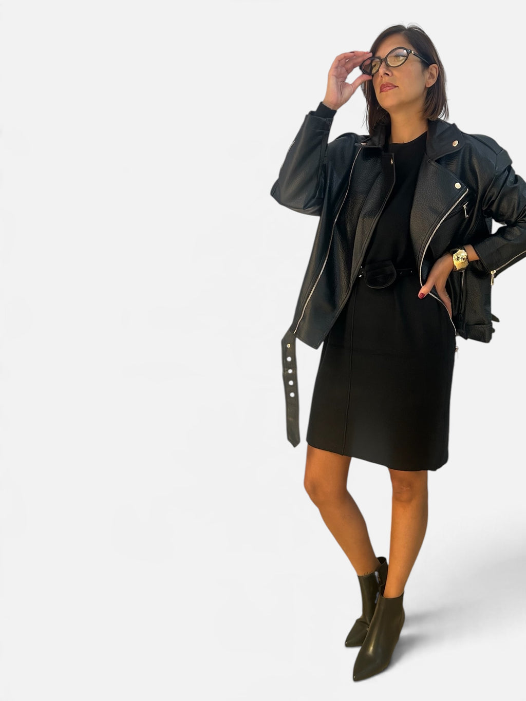 Giubbotto  Biker in ecopelle Nero martellato